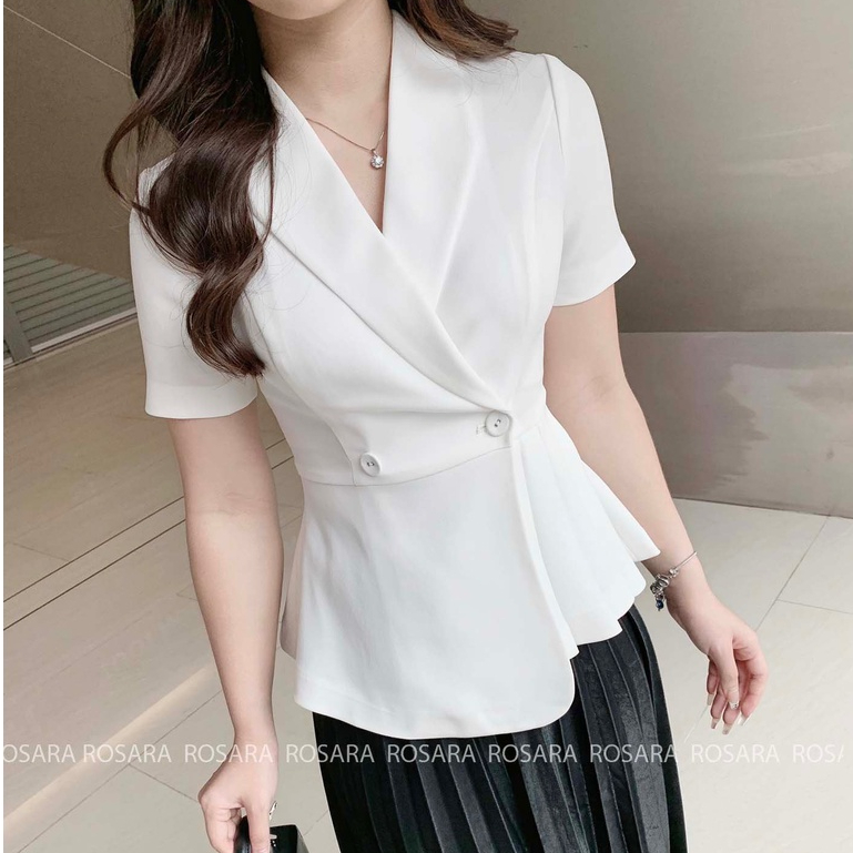 Áo Sơ Mi Peplum Trắng Cổ Chữ V Thời Trang Nữ Rosara SM39