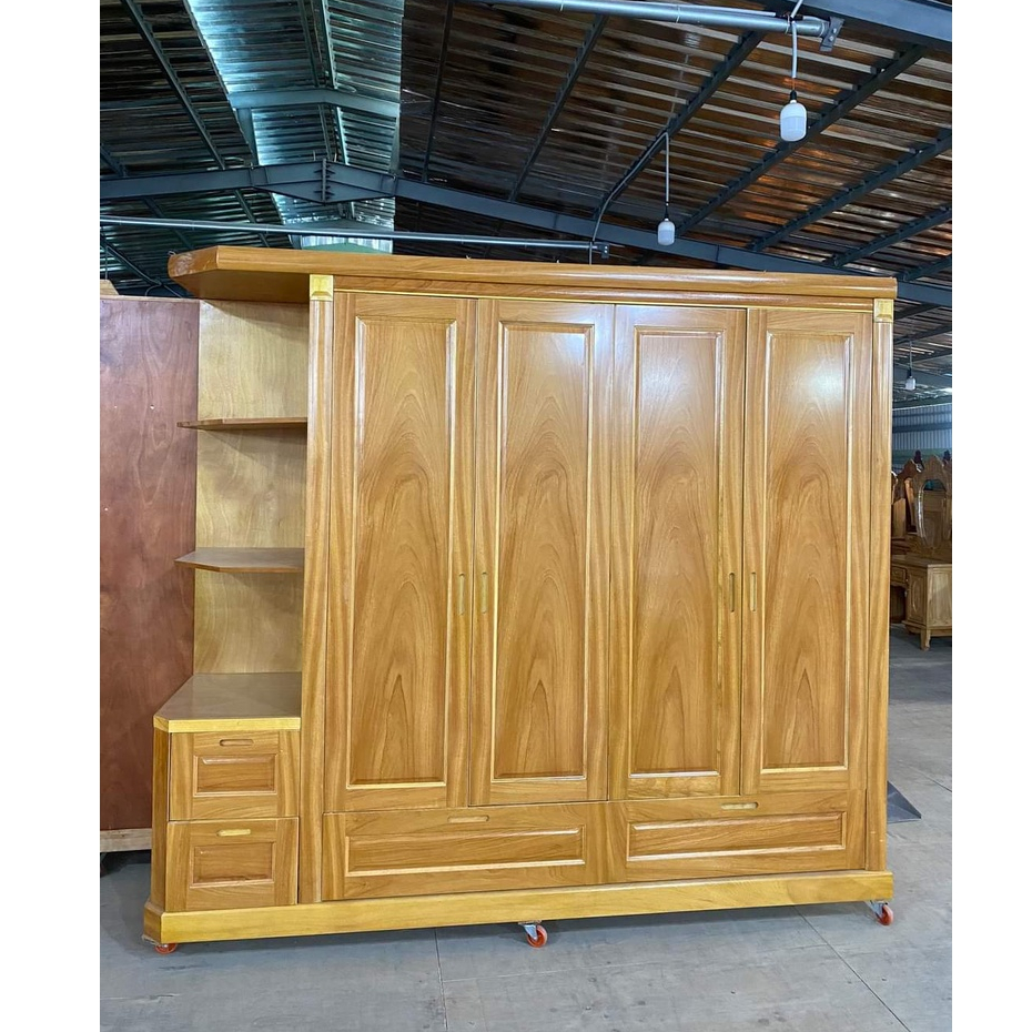 Tủ quần áo gỗ gõ , 4 cánh bằng gỗ 2M 2 (FREESHIP 70 KM )