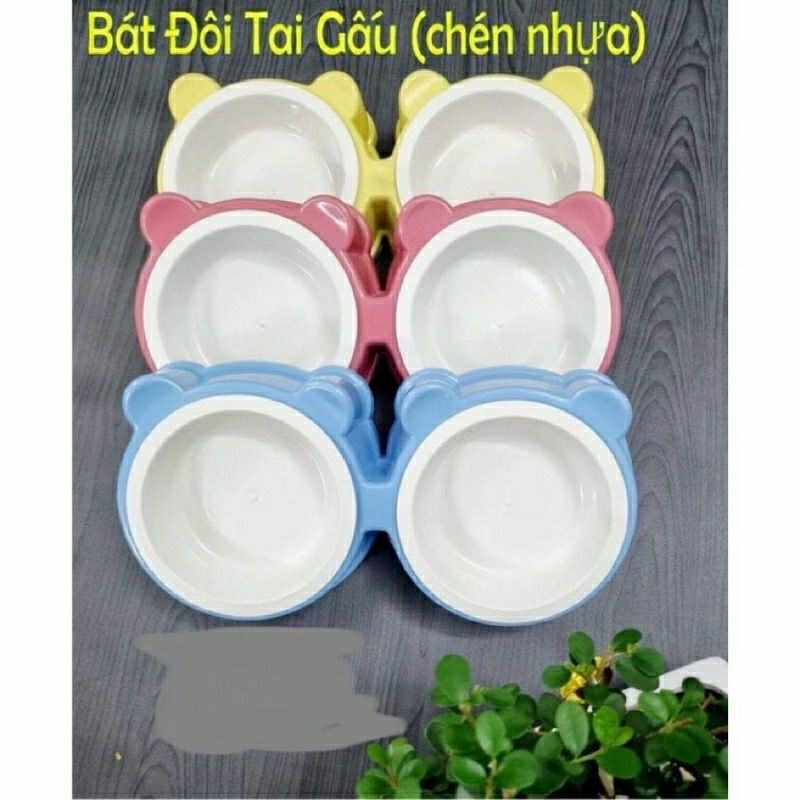 bát ếch đôi đựng thức ăn cho chó mèo