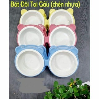Bát ếch đôi đựng thức ăn cho chó mèo