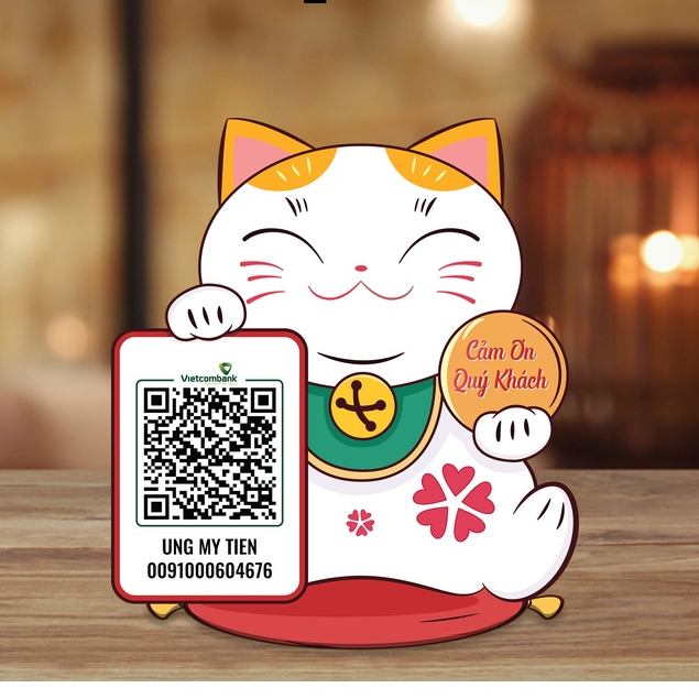 Bảng QR mica hình mèo thần tài in theo yêu cầu chất liệu Mica bền đẹp