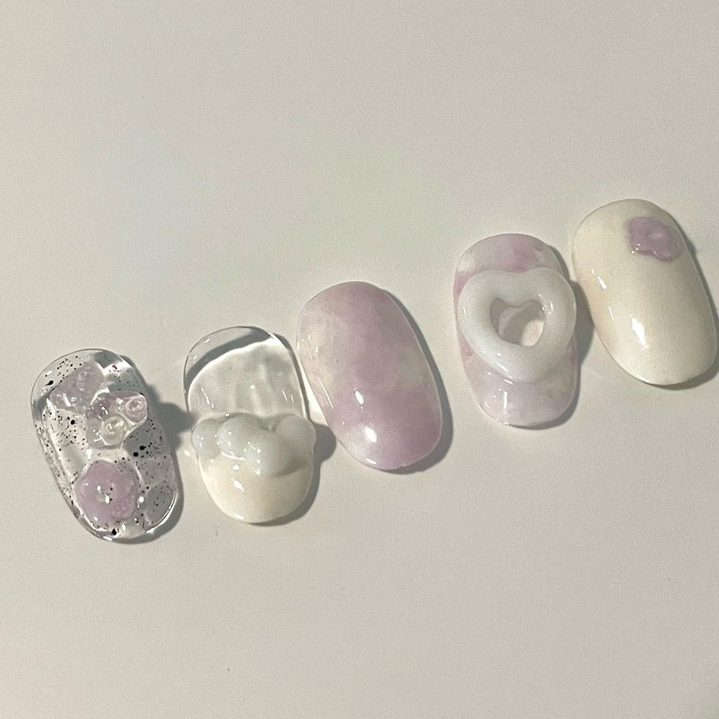 MẪU NAILBOX THIẾT KẾ - MÓNG ÚP CHARM GẤU HỒNG TIM GEL NỔI