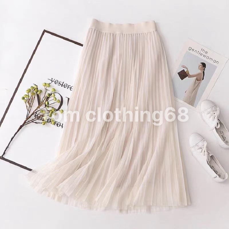 Chân váy xếp ly voan lưới 2 lớp dáng dài, mẫu thời trang thanh lịch mới nhất nhẹ nhàng nữ tính
