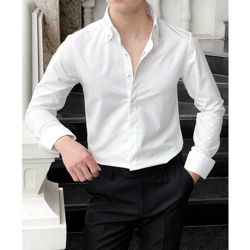 Sơ Mi Nam Vải Hàn Cổ Áo Thiết Kế Bản To Trơn Mịn Không Nhăn Không Phai Không Xù