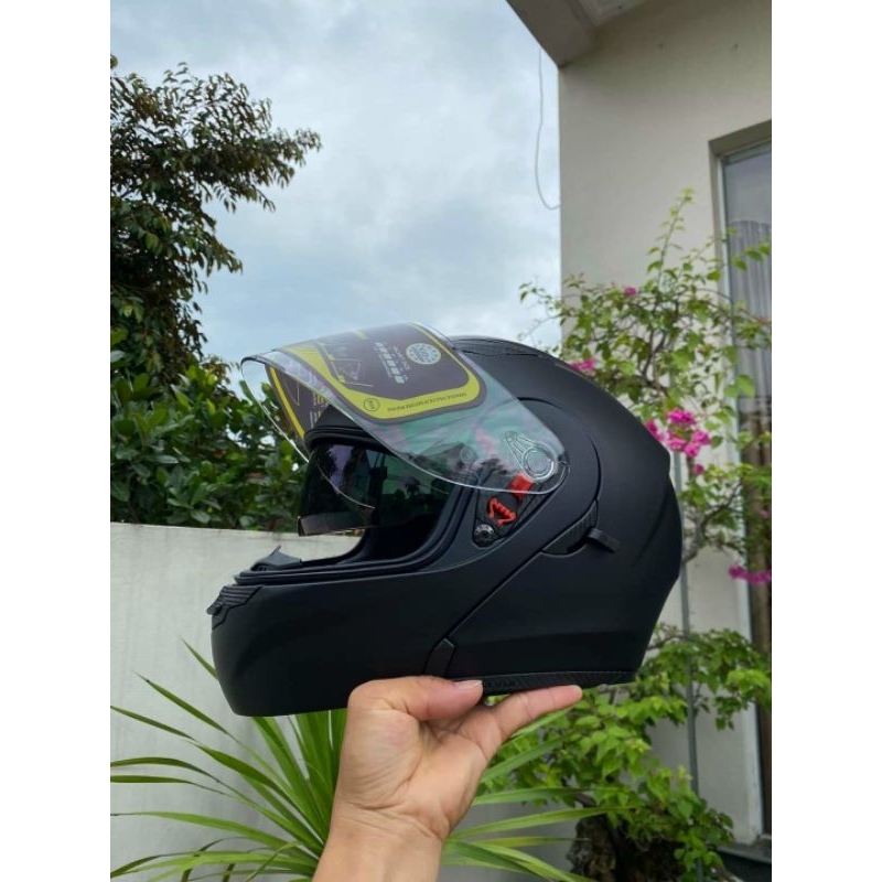 Mũ bảo hiểm royal lật hàm 179 đen trơn _ mũ bảo hiểm royal lật cằm