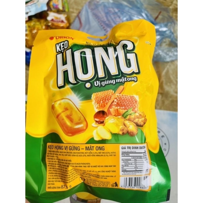 Gói KẸO HỌNG Vị Quất/Gừng Mật Ong ORION 87,5G.
