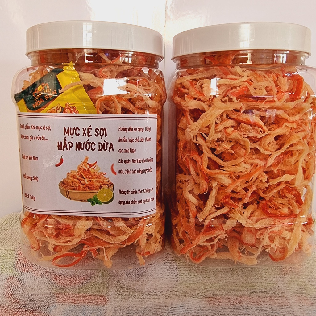 Mực xé sợi hấp nước dừa Hủ 500g