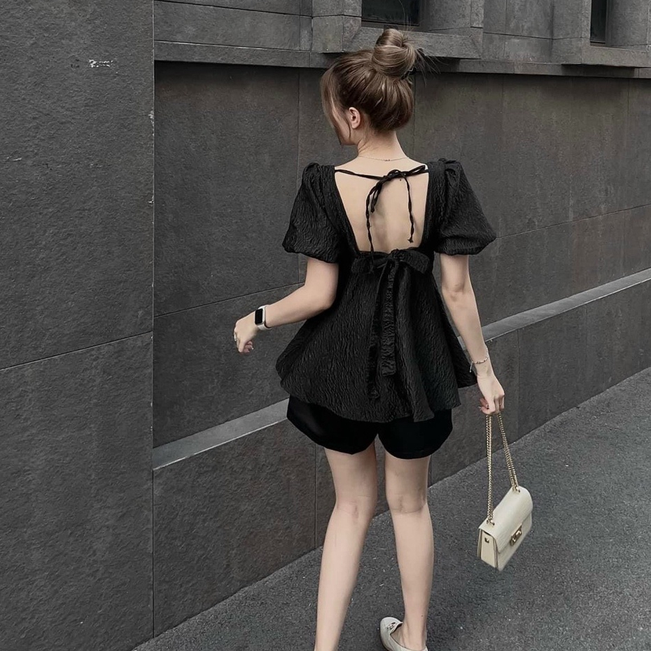 Set Váy Nữ,Set Váy Áo Gấm Tay Phồng Thiết Kế Dáng Xoè Ngắn + Short Đùi From Rộng Dự Tiệc Dạo Phố Sang Chảnh Thời Trang M