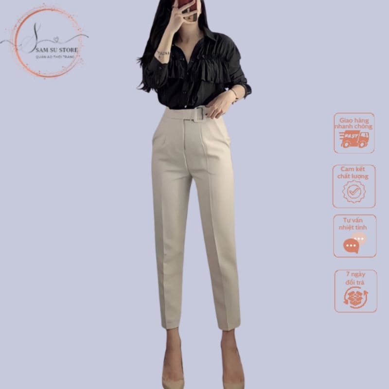 Quần baggy cạp cao VNXK đai chữ nhật B.K.S form dáng chuẩn, co giãn nhẹ