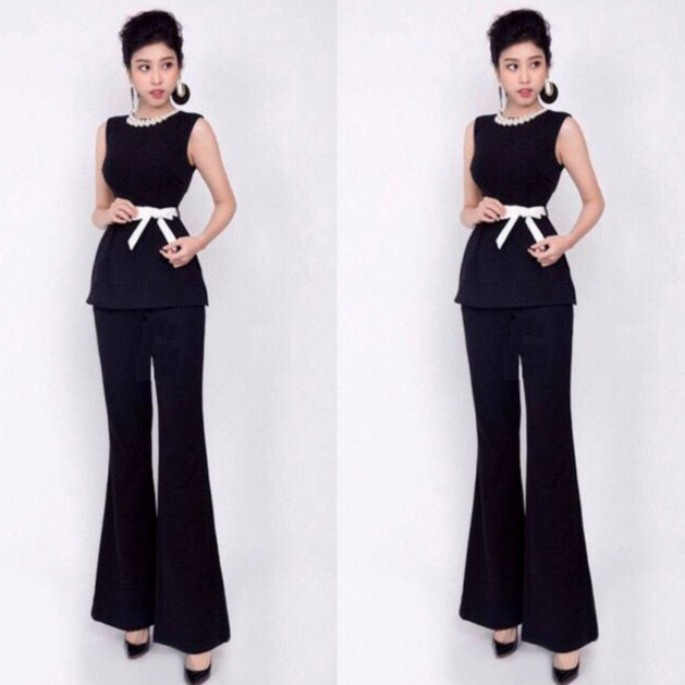 Set nguyên bộ quần dài áo sát nách dây nơ VJ392