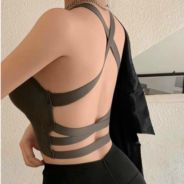Áo tập gym nữ, bra thể thao đan dây lưng, chất dệt kim có mút sẵn MA.GYM