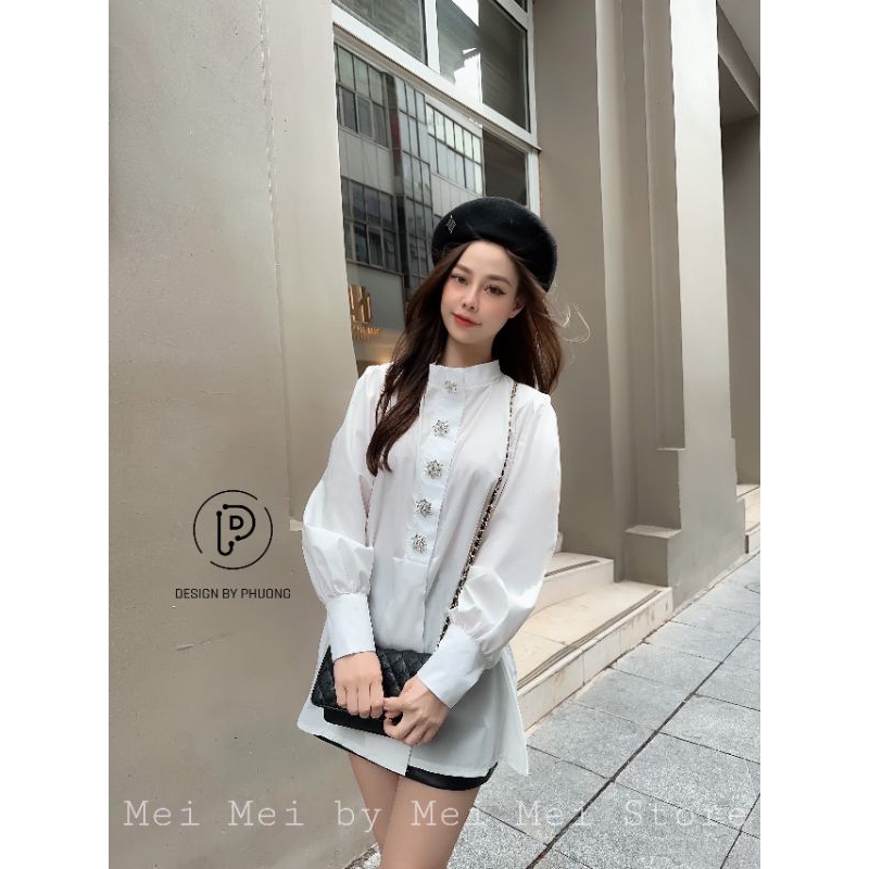 ÁO SƠ MI CỔ TRÒN ĐÍNH CÚC NGỌC HÀNG LOẠI 1
