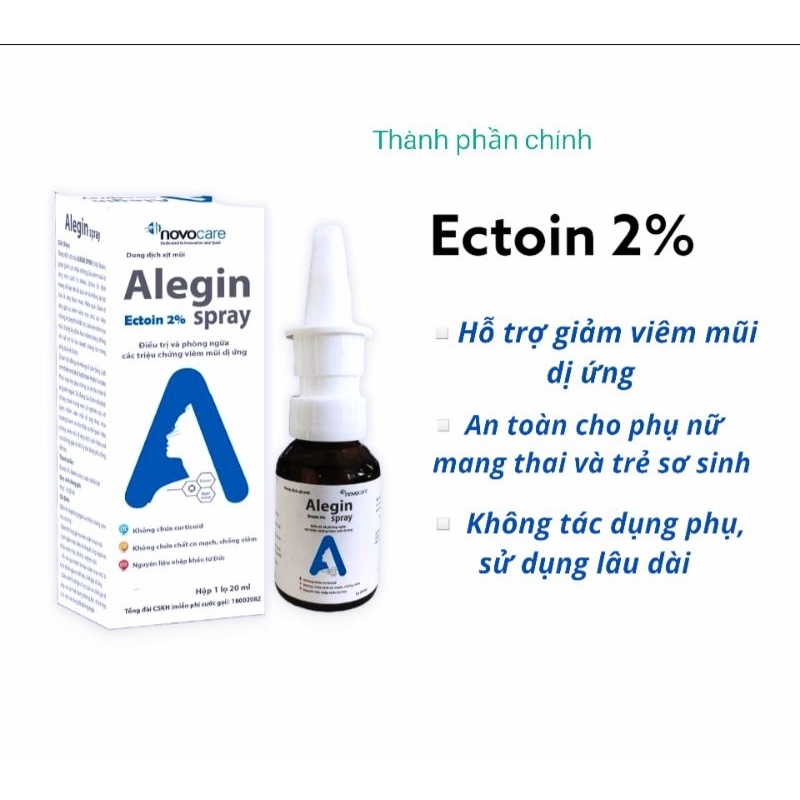 Xịt mũi Alegin Spray chứa Ectoin 2% an toàn cho trẻ sơ sinh và phụ nữ có
