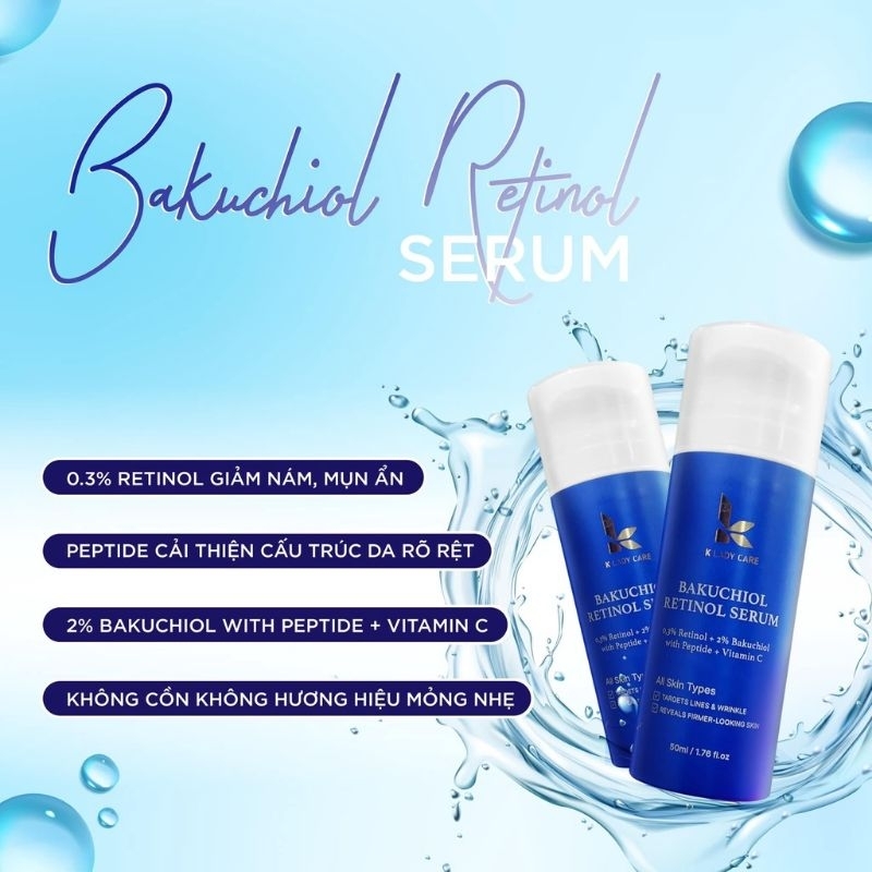 Serum Retinol Bakuchiol có chứa 2% Bakuchiol 2% + Retinol 0,3% giúp chống lão hóa , kích thích tái tạo làn da mới