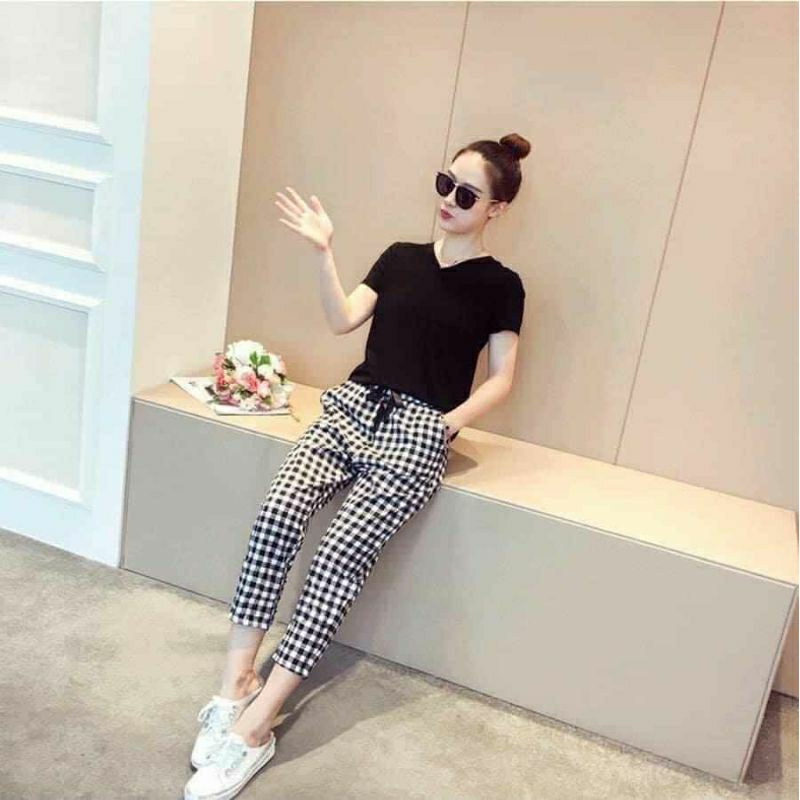 Set quần kẻ áo thun, bộ mới mát mẻ,bộ hè, bộ lửng