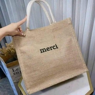 Túi cói merci loại 1 màu sáng, có đệm đáy giữ form túi, có lót