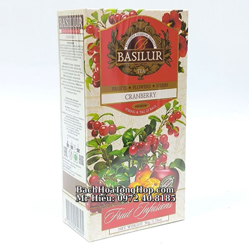 Trà Basilur Cranberry hộp giấy 50gram