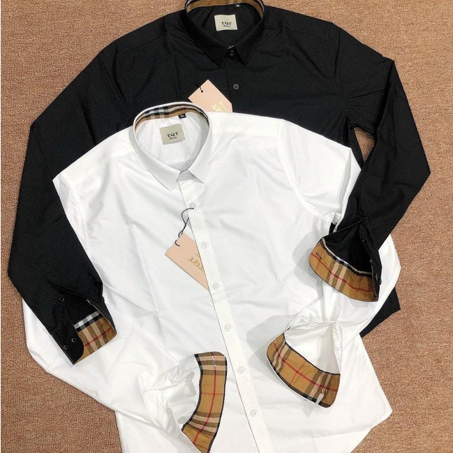 Sơ Mi Nam Phối Tay Cổ Bbr Trơn Mịn Không Nhăn Không Pai Không Xù