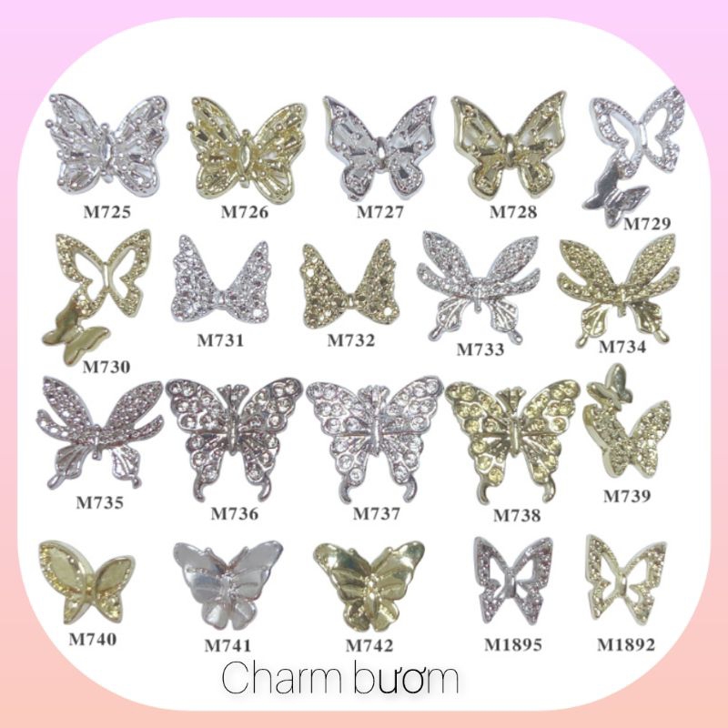 charm bươm vàng bạc nail trang trí móng