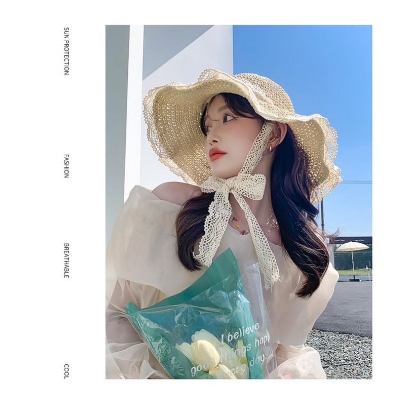 MŨ NÓN CÓI NỮ ĐI BIỂN VÀNH RỘNG TIỂU THƯ THỜI TRANG CAO CẤP CÓ DÂY BUỘC Q.M