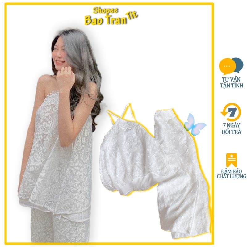 SET YẾM REN HOA KÈM QUẦN SUÔNG ỐNG RỘNG