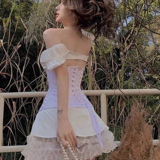 (𝐈𝐆 : 𝐂𝐢𝐜𝐢𝐥𝐢𝐚 𝐕𝐢𝐧𝐭𝐚𝐠𝐞) White Swan Set - Váy Swan Lụa mix UnderBust Corset Trắng siêu hack dáng