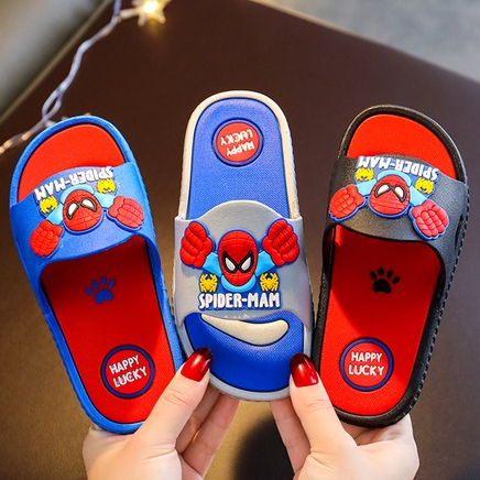 Dép Lê Cho Bé, Dép Bánh Mì Hình Người Nhện, Dép Siêu Nhân Chống Trơn Trượt, Dép Đẹp Màu Đen Cho Bé Trai Từ 3-11 Tuổi