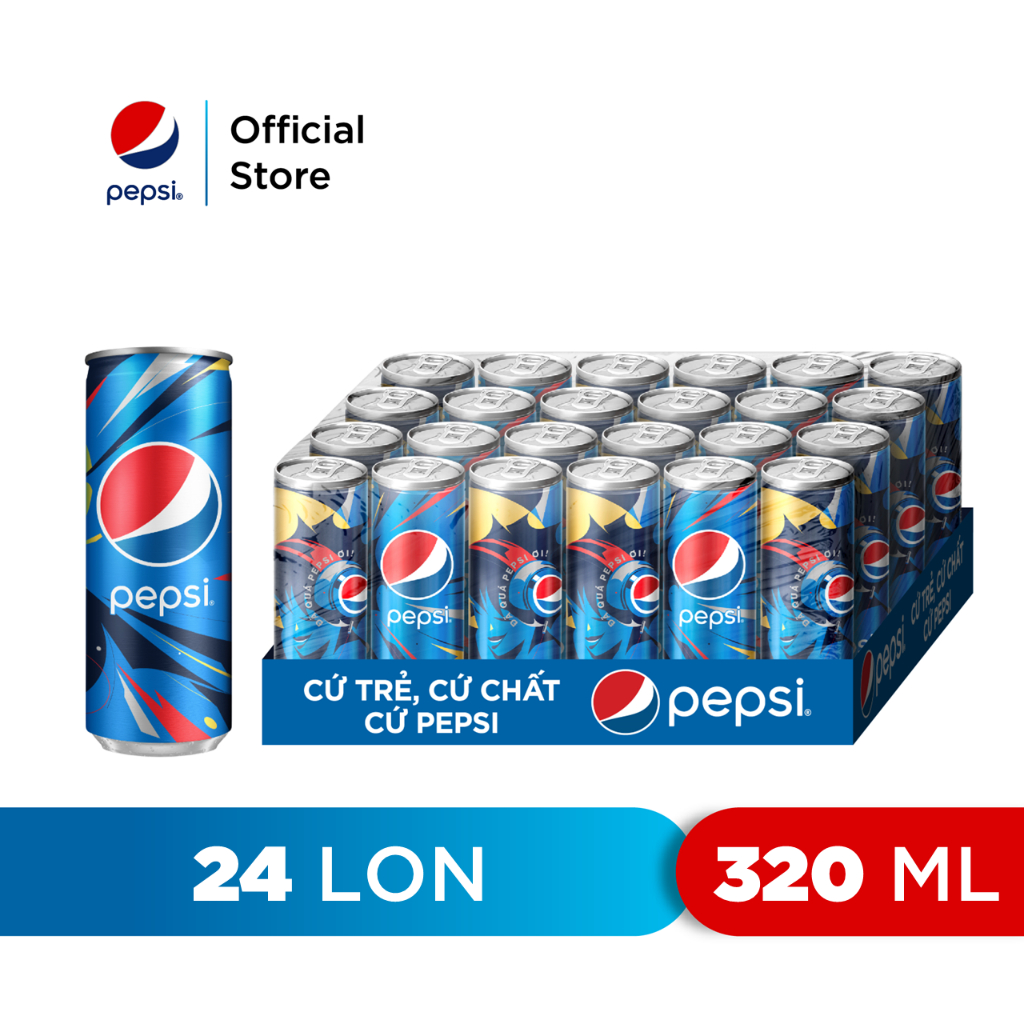 [MUA DEAL SỐC KÈM NÓN][HCM | ĐN | HN]Thùng 24 Lon Nước Ngọt Có Gaz Pepsi (320ml/lon)