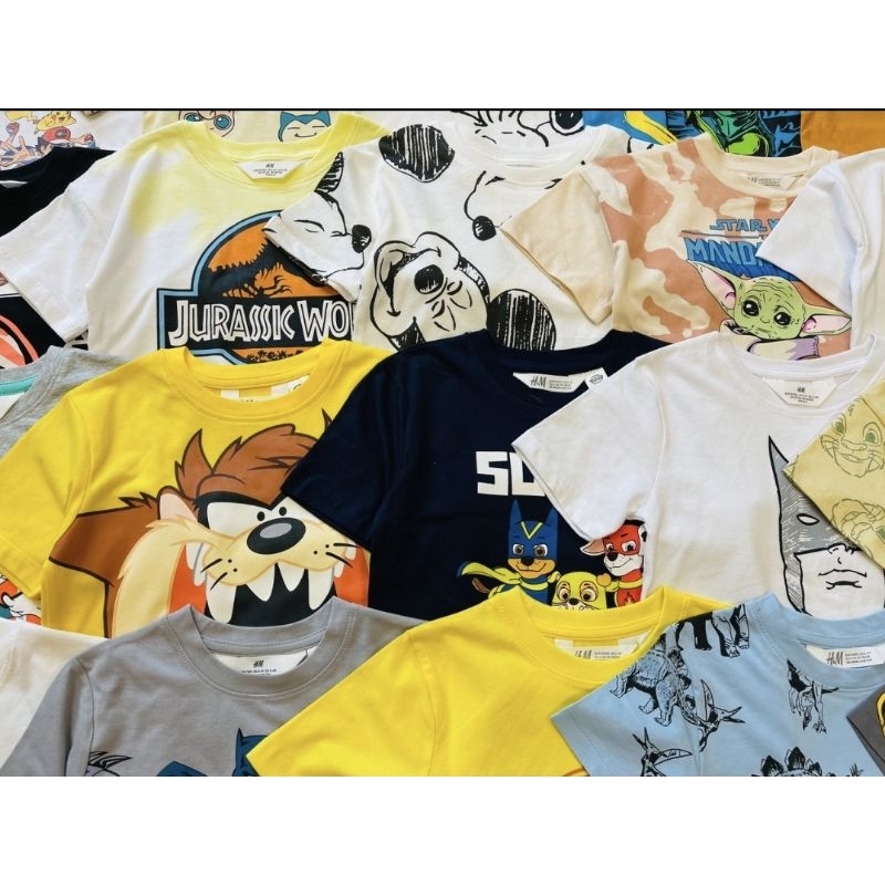 Áo phông cộc tay cotton mềm mịn in hoạt hình siêu nhân ô tô khủng long người nhện cho bé trai