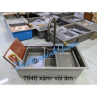 Chậu rửa chén bát 1 hộc lớn inox sus 304 kt78x46cm phủ nano chống bám bẩn. tặng kèm vòi rửa chén xả thác nước