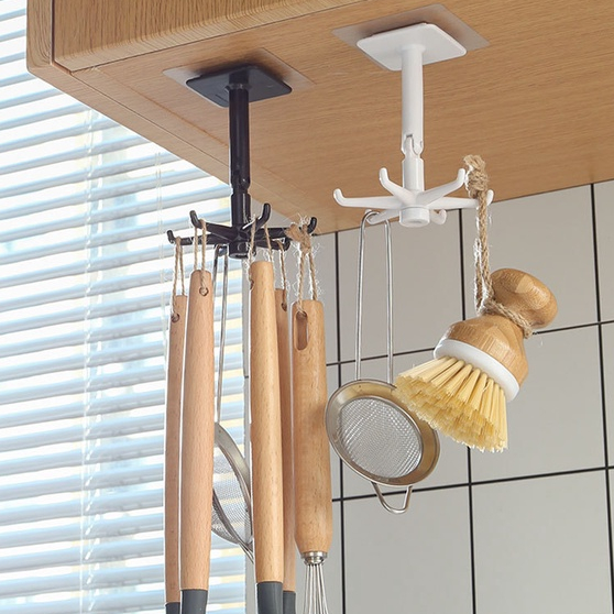 Móc Dán Tường 6 Chấu Có Thể Xoay 360, Móc Treo Đồ Nhà Bếp Nhà Tắm Tiện Lợi Đa Năng