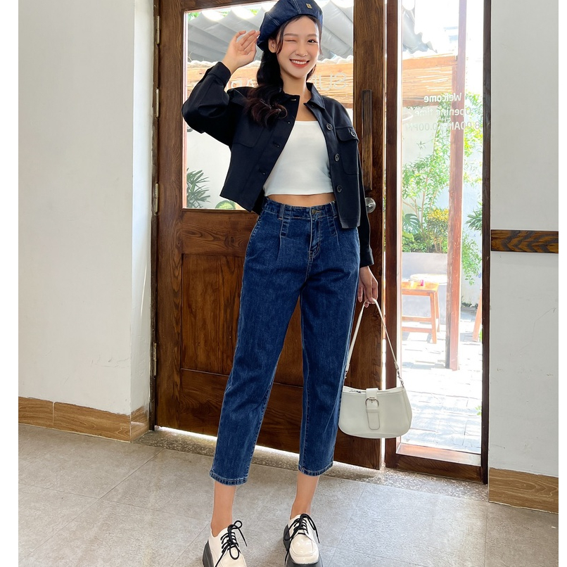 Quần bò nữ YODY jean baggy cạp cao ống lửng chất bò co giãn tốt QJN3076 | BigBuy360 - bigbuy360.vn