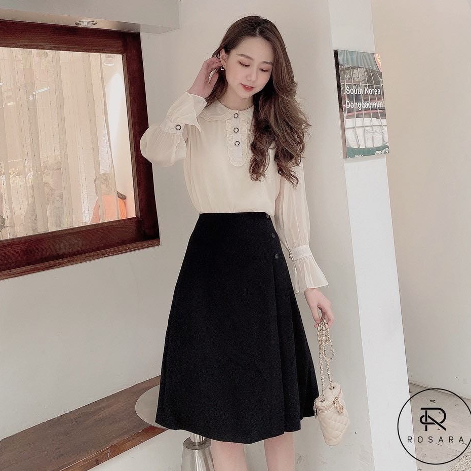 Chân váy chữ A dáng dài thời trang nữ thiết kế vạt 3 cúc Rosara S41