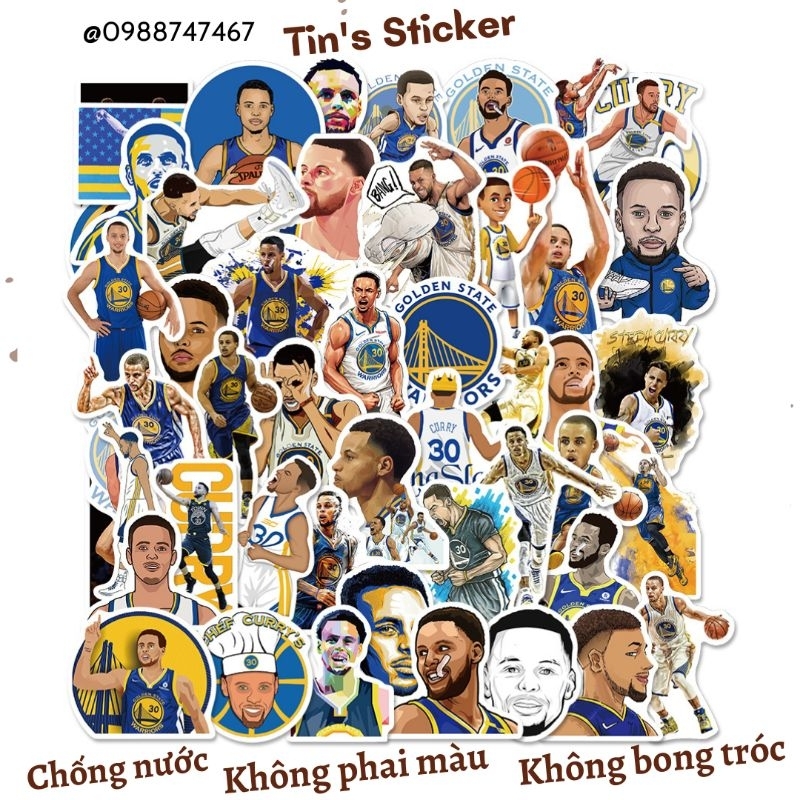 Set combo miếng dán sticker cầu thủ bóng rổ Stephen Curry dán nón mũ bảo hiểm laptop vali sổ tay đàn guitar điện thoại
