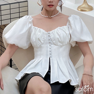Áo tay phồng cổ vuông tiểu thư salom - mona top