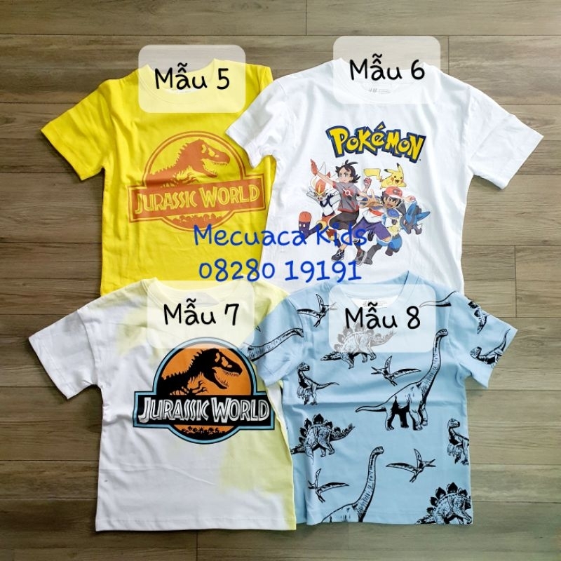 Áo phông cộc tay cotton mềm mịn in hoạt hình siêu nhân ô tô khủng long người nhện cho bé trai