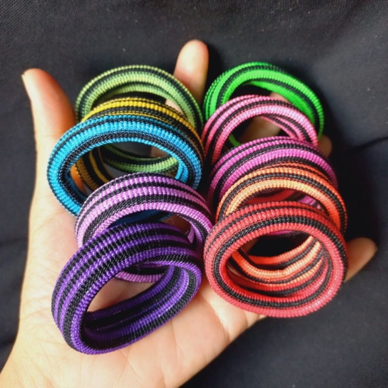 Túi 10 thun cột tóc sọc màu tối màu ngẫu nhiên