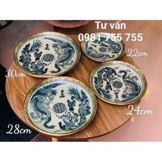 Đĩa Thờ men rạn cổ bọc đồng Mâm bồng gốm sứ Bát Tràng