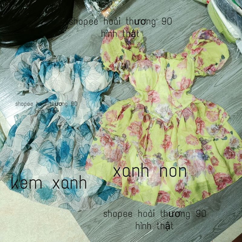 Váy hoa cúp ngực tay bồng có quần siêu xinh ( hình thật)