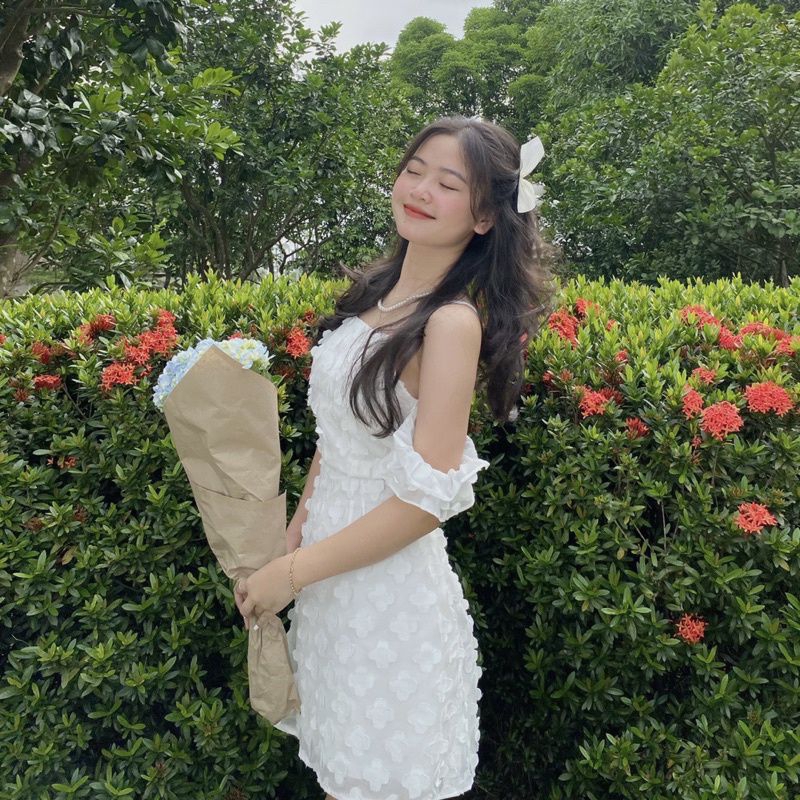 🌸Váy trễ vai tơ hoa tiểu thư siu xinhhh ❤️❤️