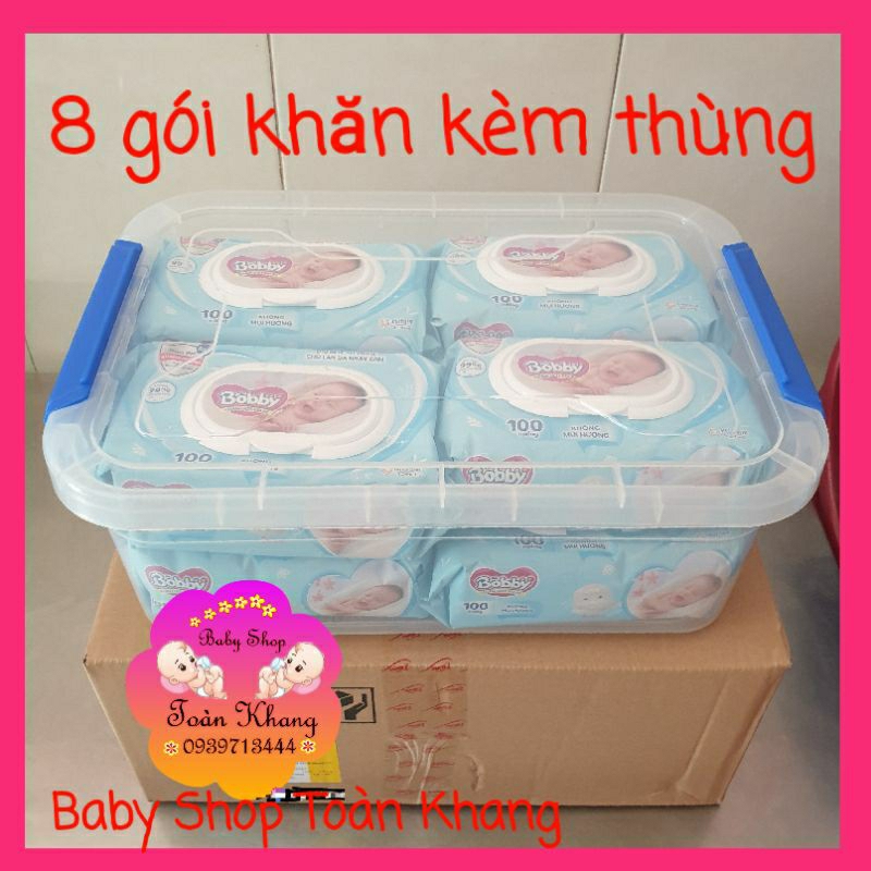 BỘ 8 KHĂN ƯỚT BOBBY KHÔNG MÙI 100 TỜ