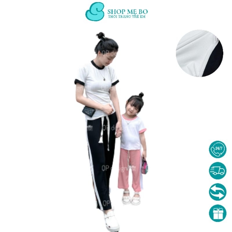 Đồ bộ bé gái, Đồ bộ nữ 23026 Sét áo phông, Áo đôi mẹ và bé, Sét cặp hotrend, Sét áo cotton quần xuông size 10.60kg