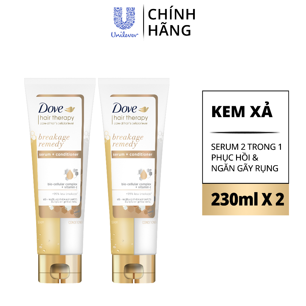 Combo 2 Kem xả Serum 2 trong 1 Dove Hair Therapy Ngăn gãy rụng/ Ngăn lão hóa 230ML (2 chai)