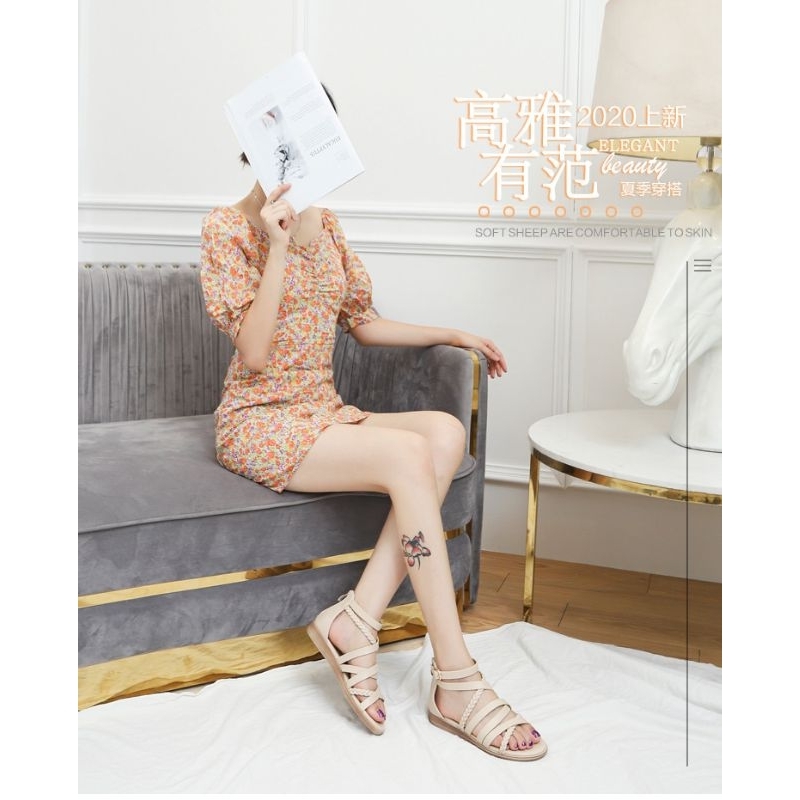 Dép sandal đế bằng đi biển,da cao cấp đi nhẹ,êm chân,,dây đan chéo, phong cách chiên binh sang chảnh