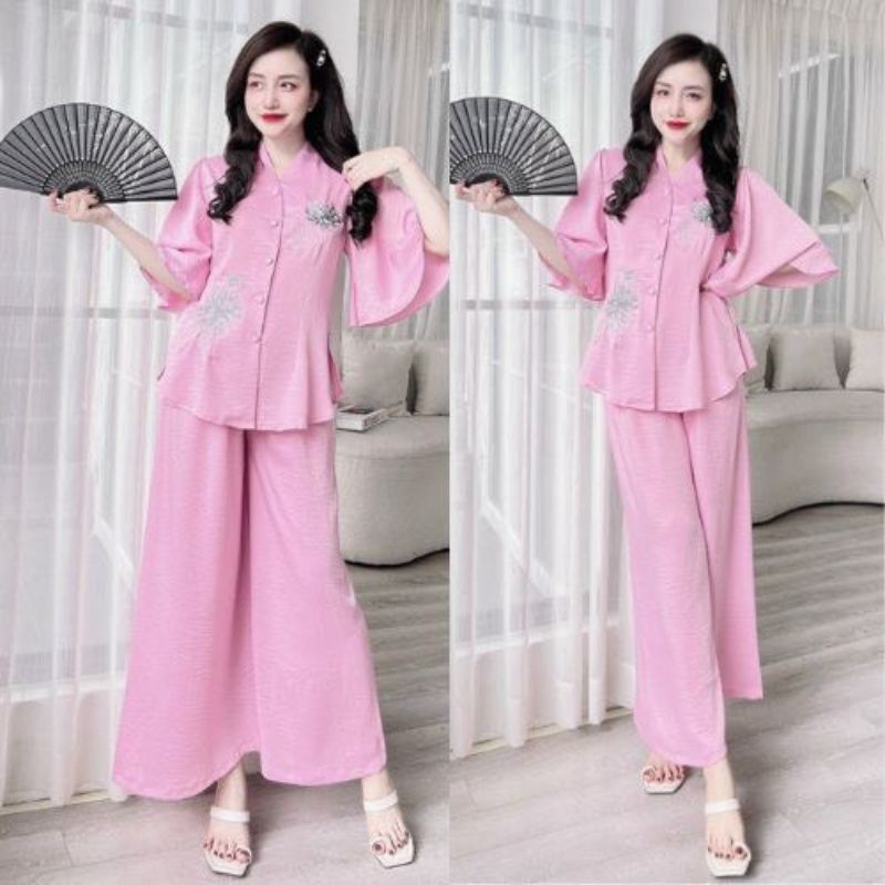 Bộ Lam đi chùa tay loe chất tuyết nhung