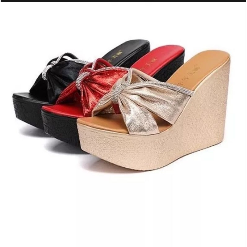 Dép đế xuồng pu 8cm siêu nhẹ phối dây đá cao cấp