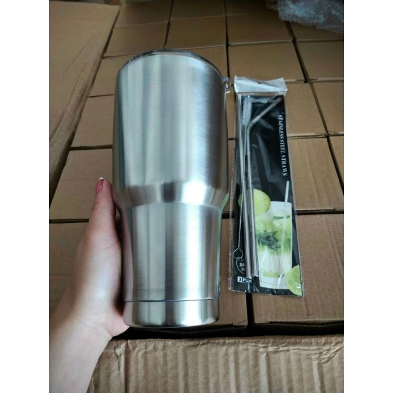 Combo bình dữ nhiệt inox.gồm 1 bình+1 túi đựng kèm ống hút.