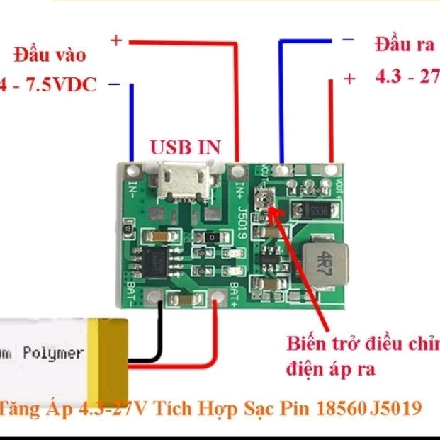 (cổng type-c/ micro)mạch sạc pin lion 3.7v tích hợp tăng áp 5.5~25v