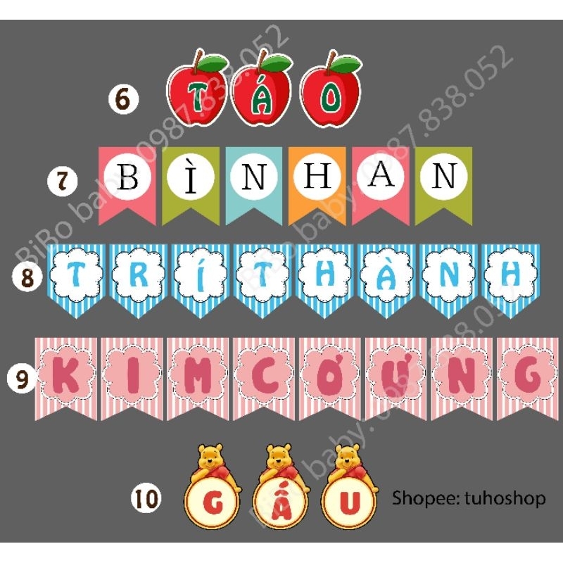 Dây chữ tên bé theo yêu cầu hàng thiết kế riêng tính trên 1 chữ cái - BiBo baby