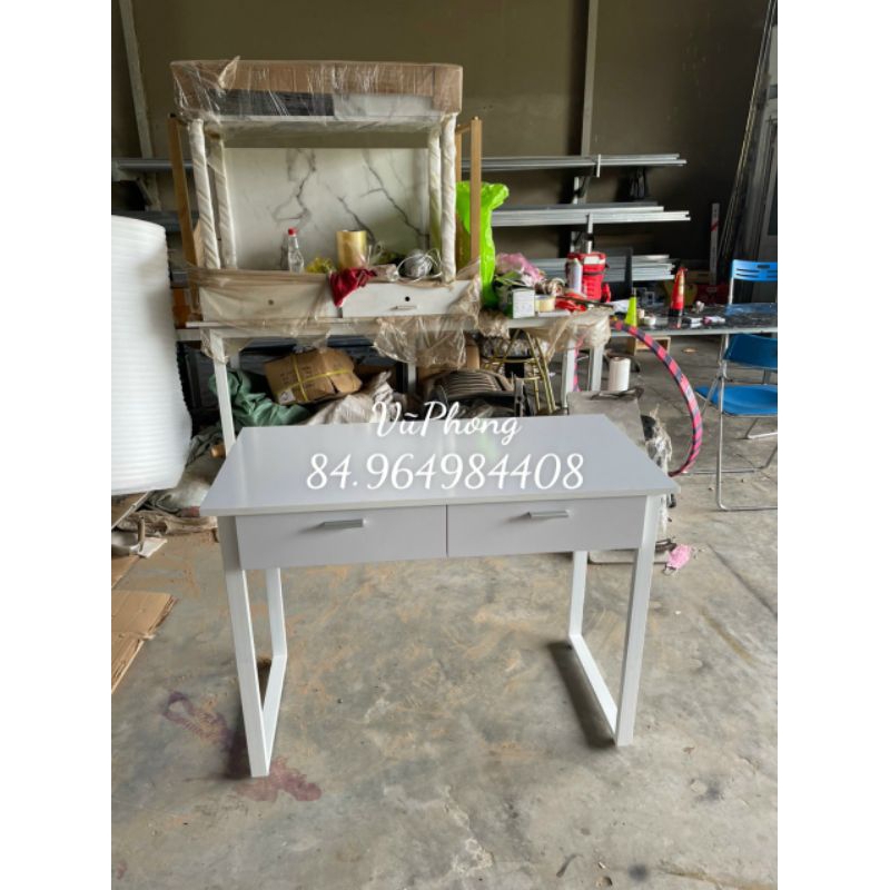 Bàn làm nail có 2 hộc full trắng dài 1m